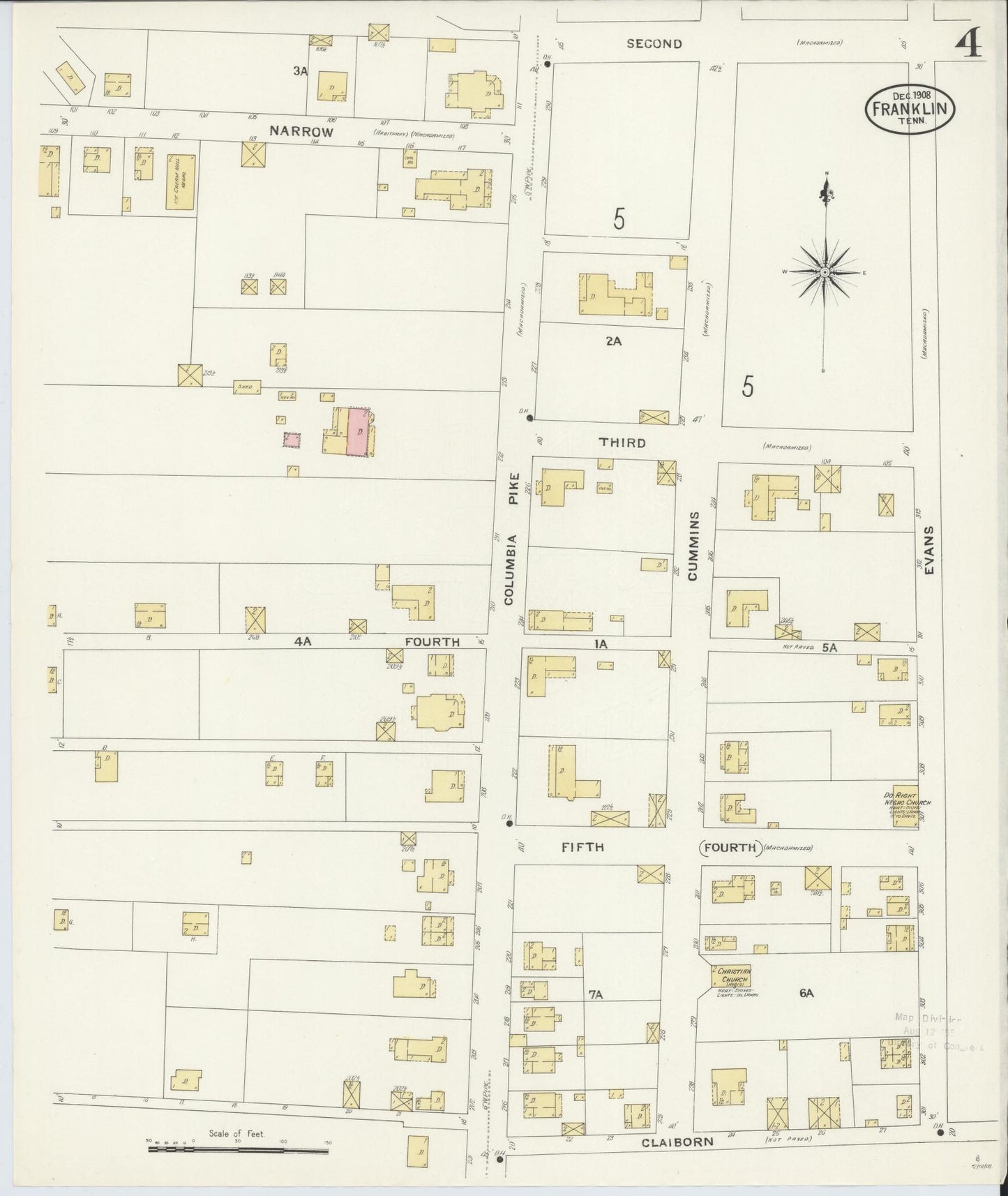 Sanborn Fire Insurance Map from Franklin, Williamson County, Tennessee (1908), Sheet #0004 - Complete Map Set gallery image, historic Sanborn map, vintage wall art, Tennessee Tennessee