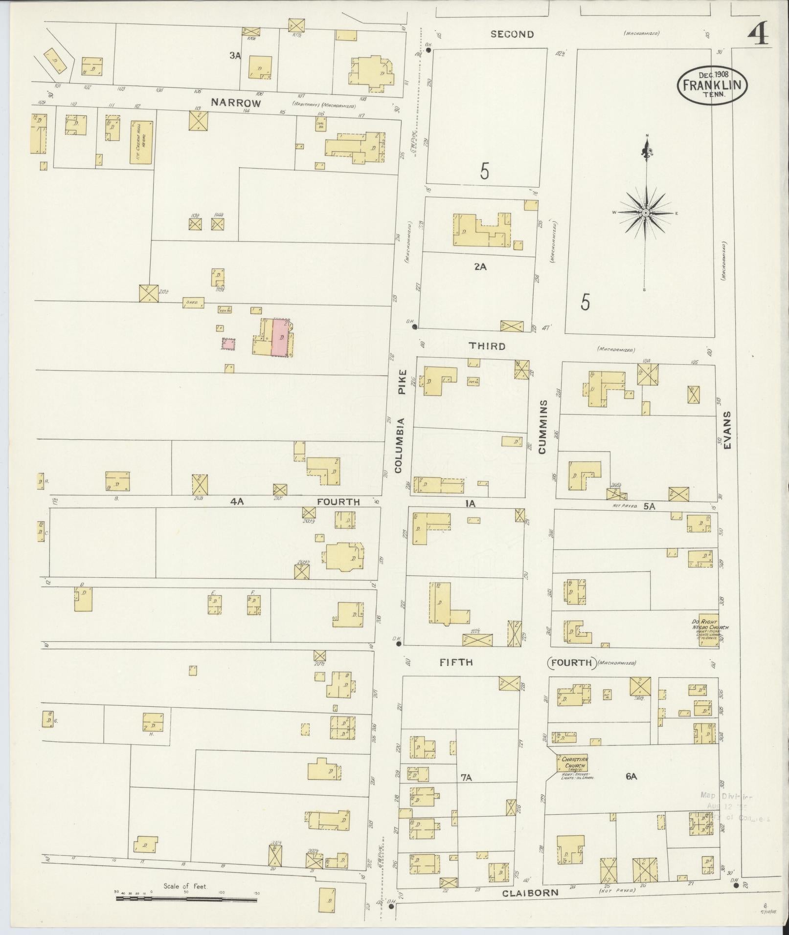 Sanborn Fire Insurance Map from Franklin, Williamson County, Tennessee (1908), Sheet #0004 - Complete Map Set gallery image, historic Sanborn map, vintage wall art, Tennessee Tennessee