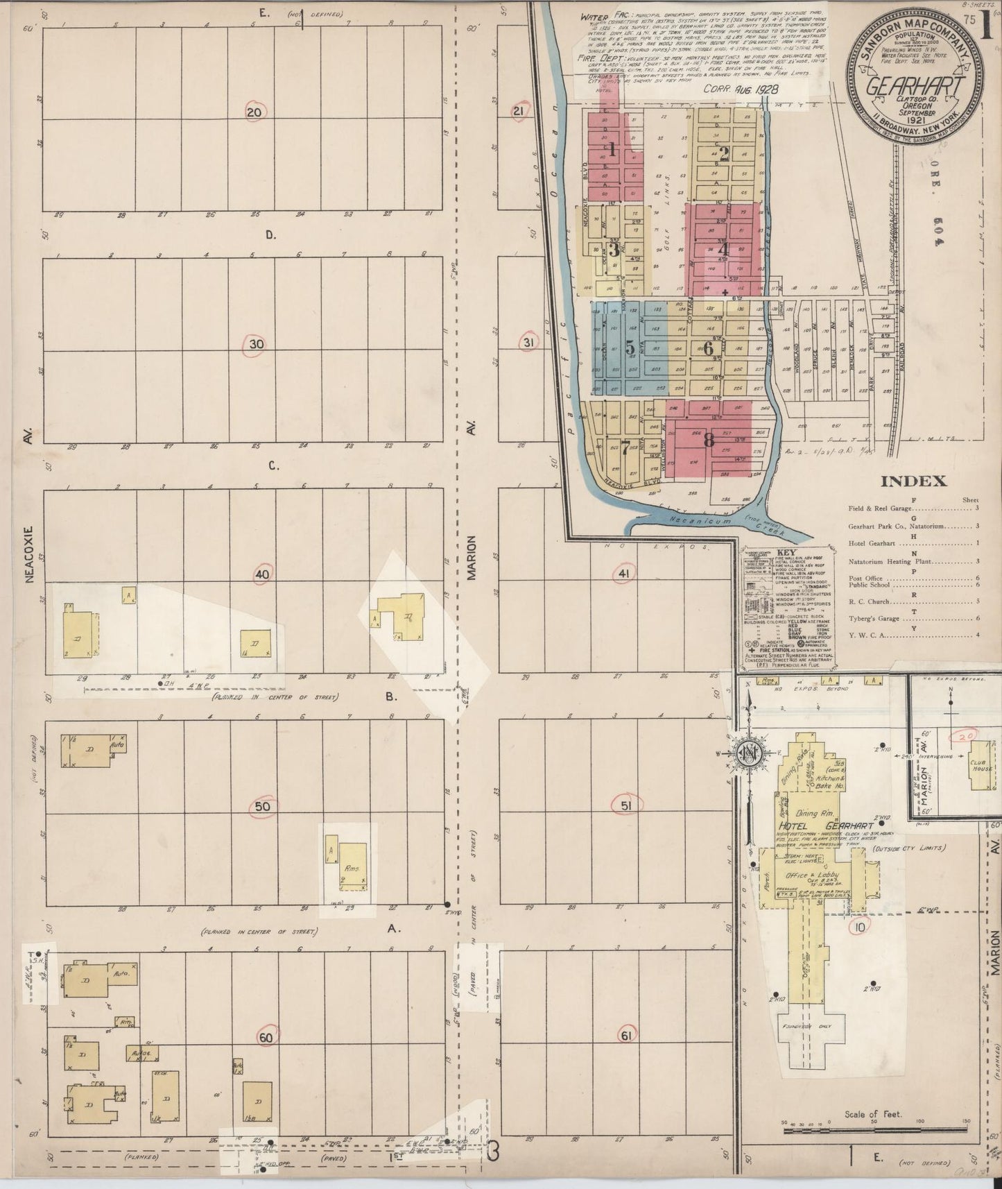 Sanborn Fire Insurance Map from Gearhart, Clatsop County, Oregon (1928), Sheet #0001 - Complete Map Set gallery image, historic Sanborn map, vintage wall art, Oregon Oregon