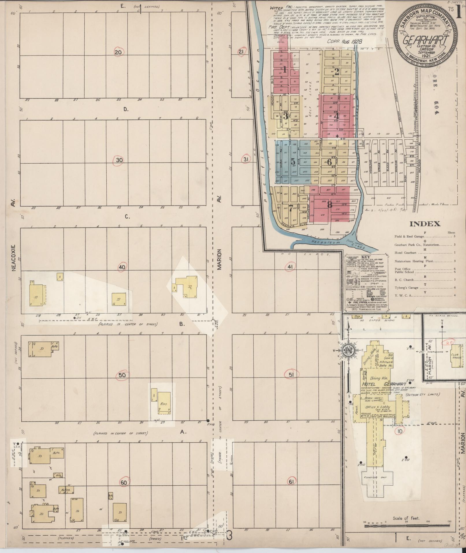 Sanborn Fire Insurance Map from Gearhart, Clatsop County, Oregon (1928), Sheet #0001 - Complete Map Set gallery image, historic Sanborn map, vintage wall art, Oregon Oregon