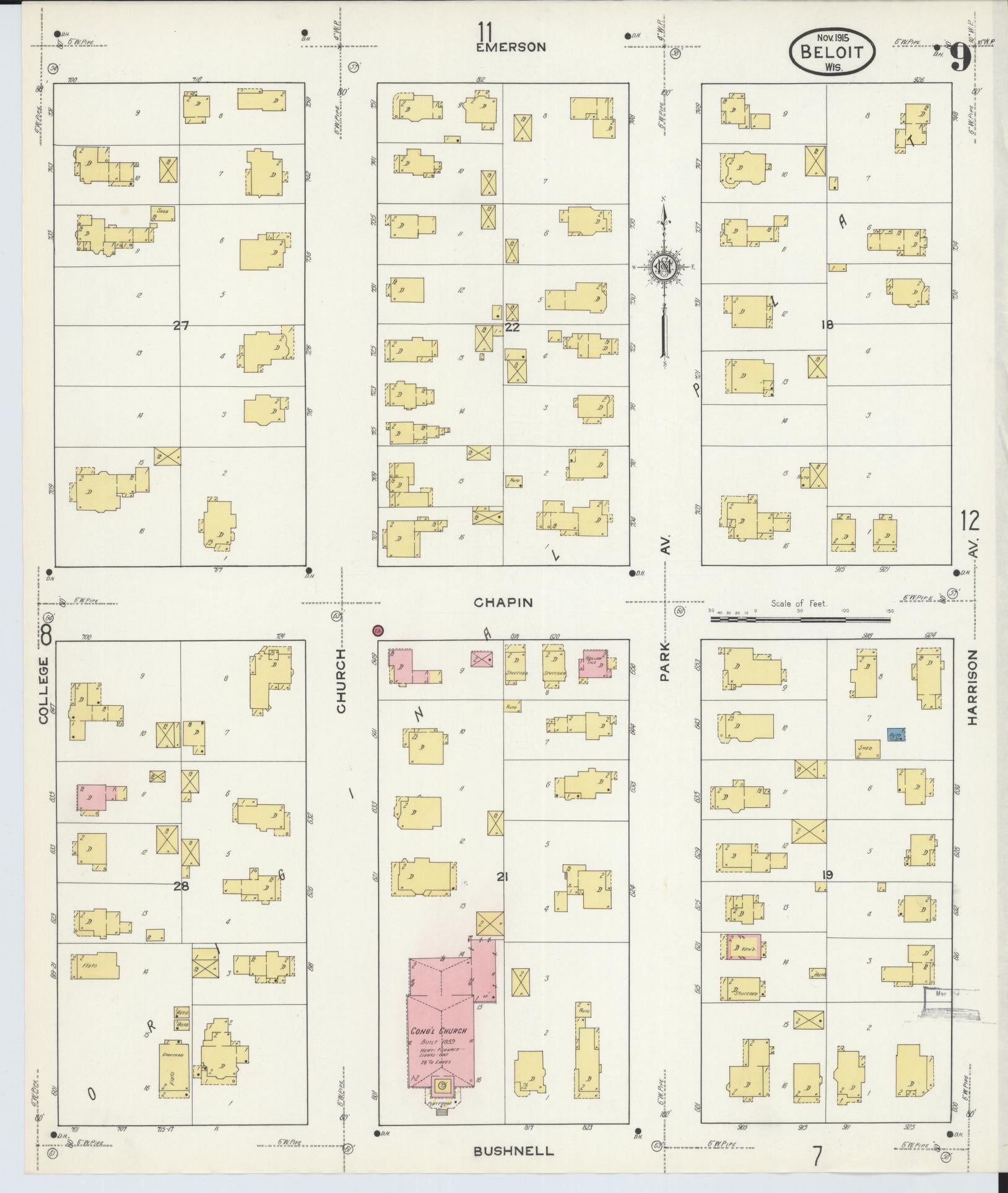 Sanborn Fire Insurance Map from Beloit, Rock County, Wisconsin (1915), Sheet #0009 - Complete Map Set gallery image, historic Sanborn map, vintage wall art, Wisconsin Wisconsin