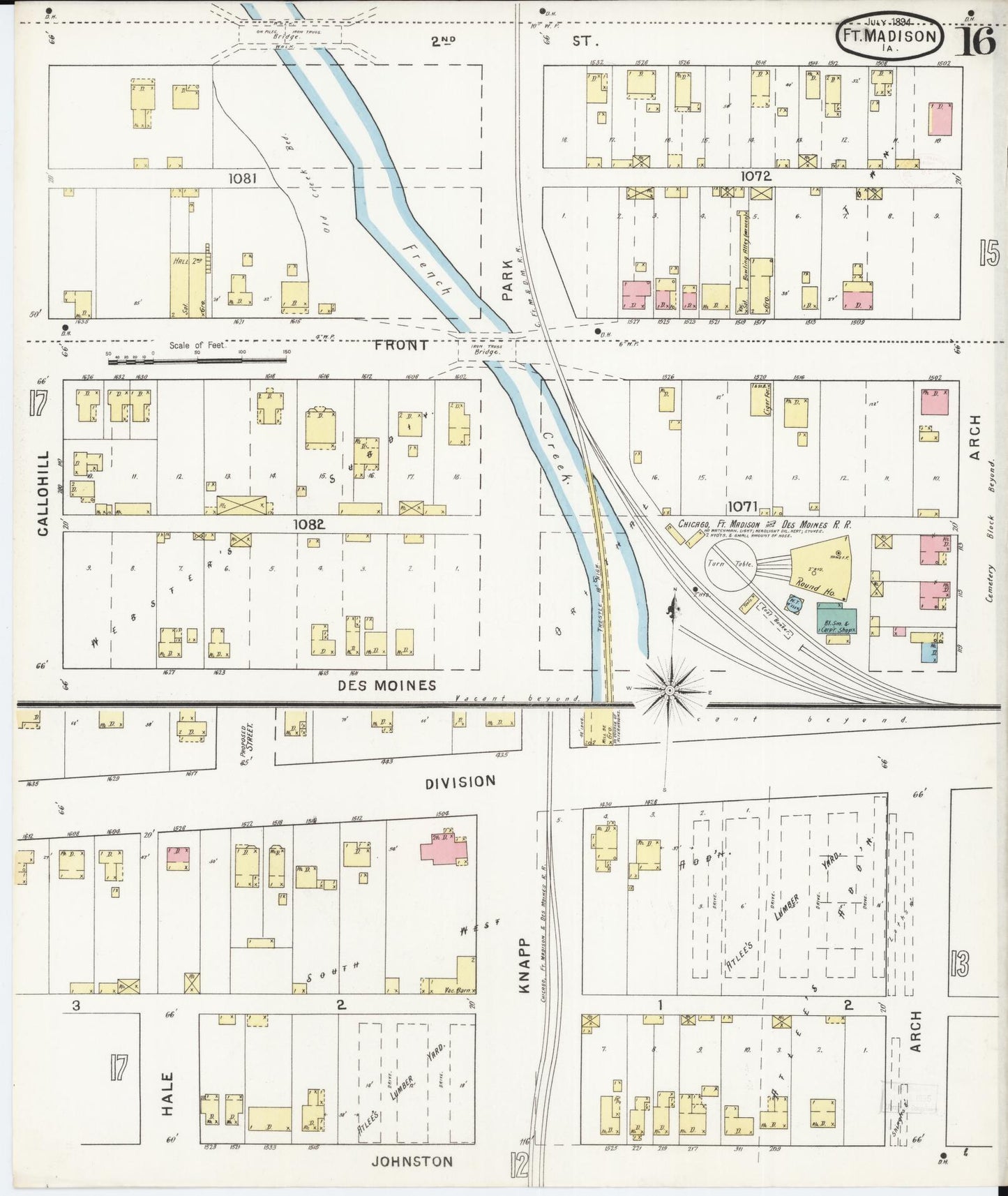 Sanborn Fire Insurance Map from Fort Madison, Lee County, Iowa (1894), Sheet #0016 - Historic Sanborn Fire Insurance Map Print, vintage old map wall art