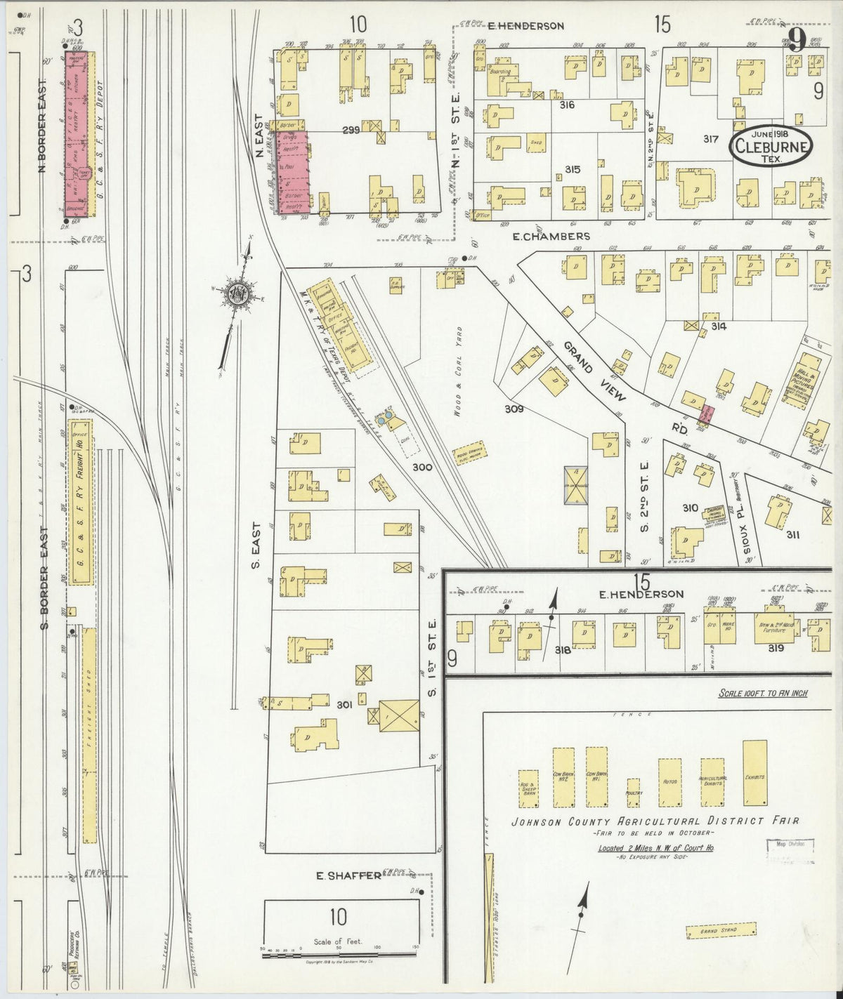 Sanborn Fire Insurance Map from Cleburne, Johnson County, Texas (1918), Sheet #0009 - Complete Map Set gallery image, historic Sanborn map, vintage wall art, Texas Texas
