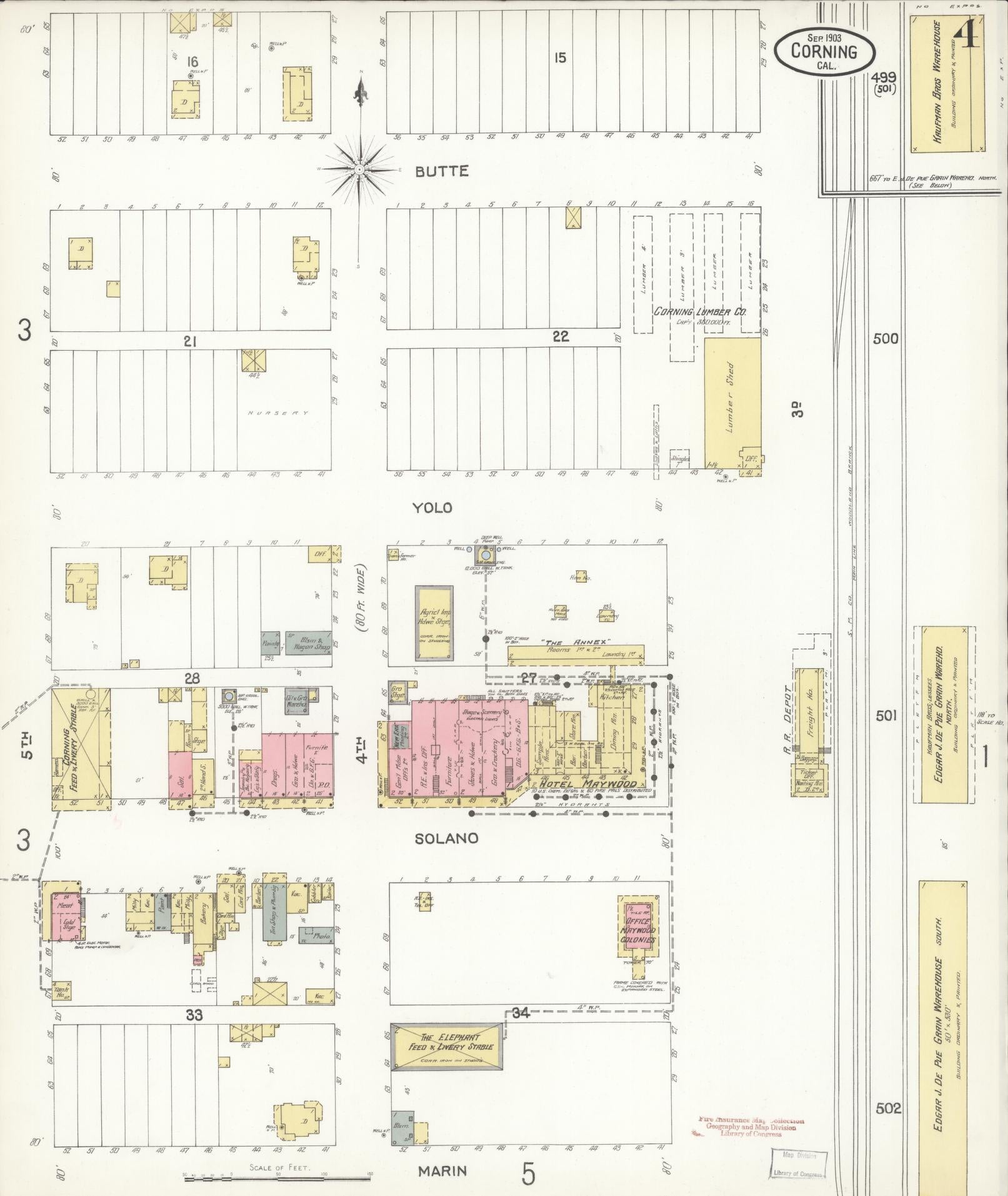 Sanborn Fire Insurance Map from Corning, Tehama County, California (1903), Sheet #0004 - Historic Sanborn Fire Insurance Map Print, vintage old map wall art, antique decor, genealogy gift, California California map