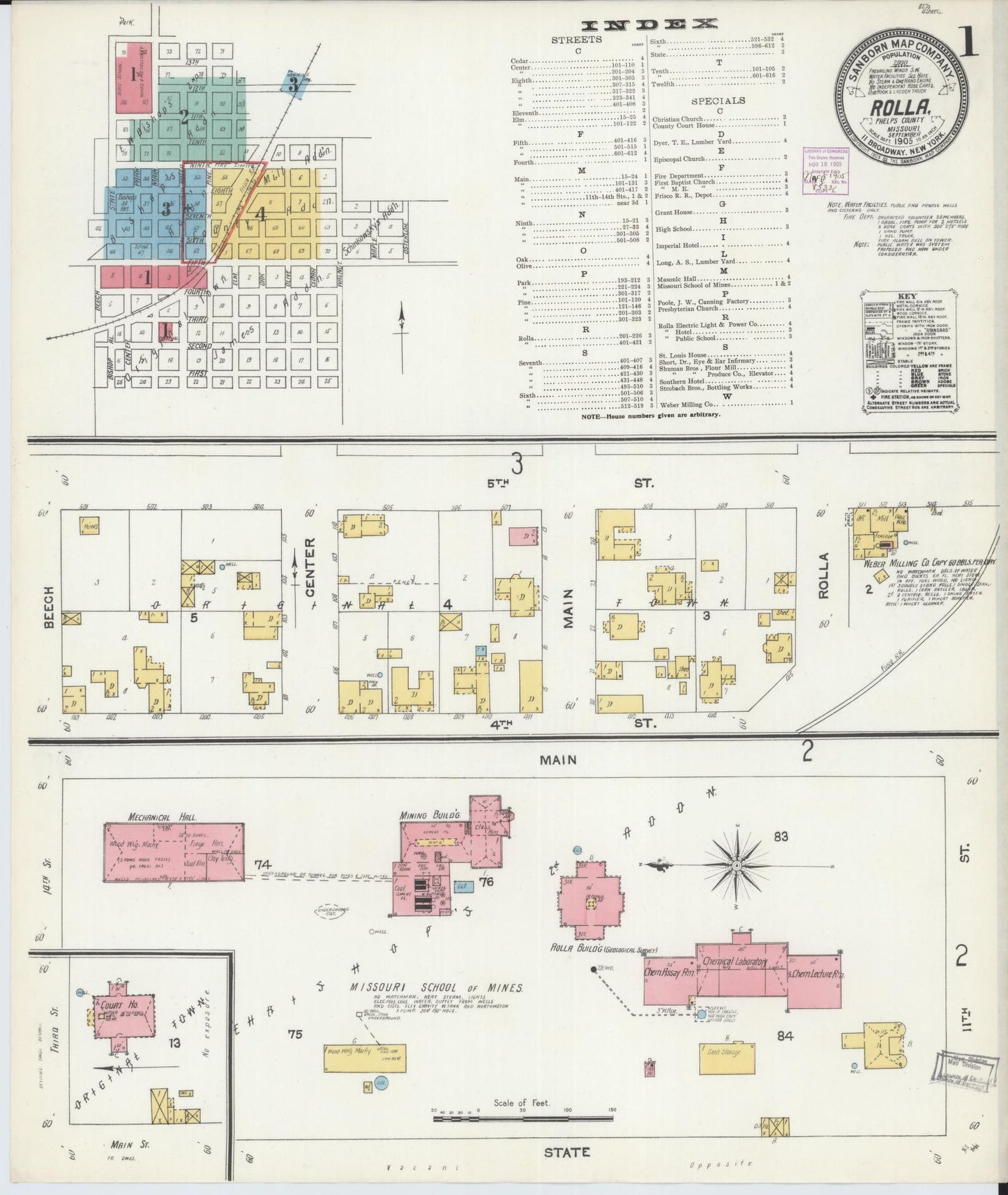 Sanborn Fire Insurance Map from Rolla, Phelps County, Missouri (1905), Sheet #0001 - Complete Map Set gallery image, historic Sanborn map, vintage wall art, Missouri Missouri