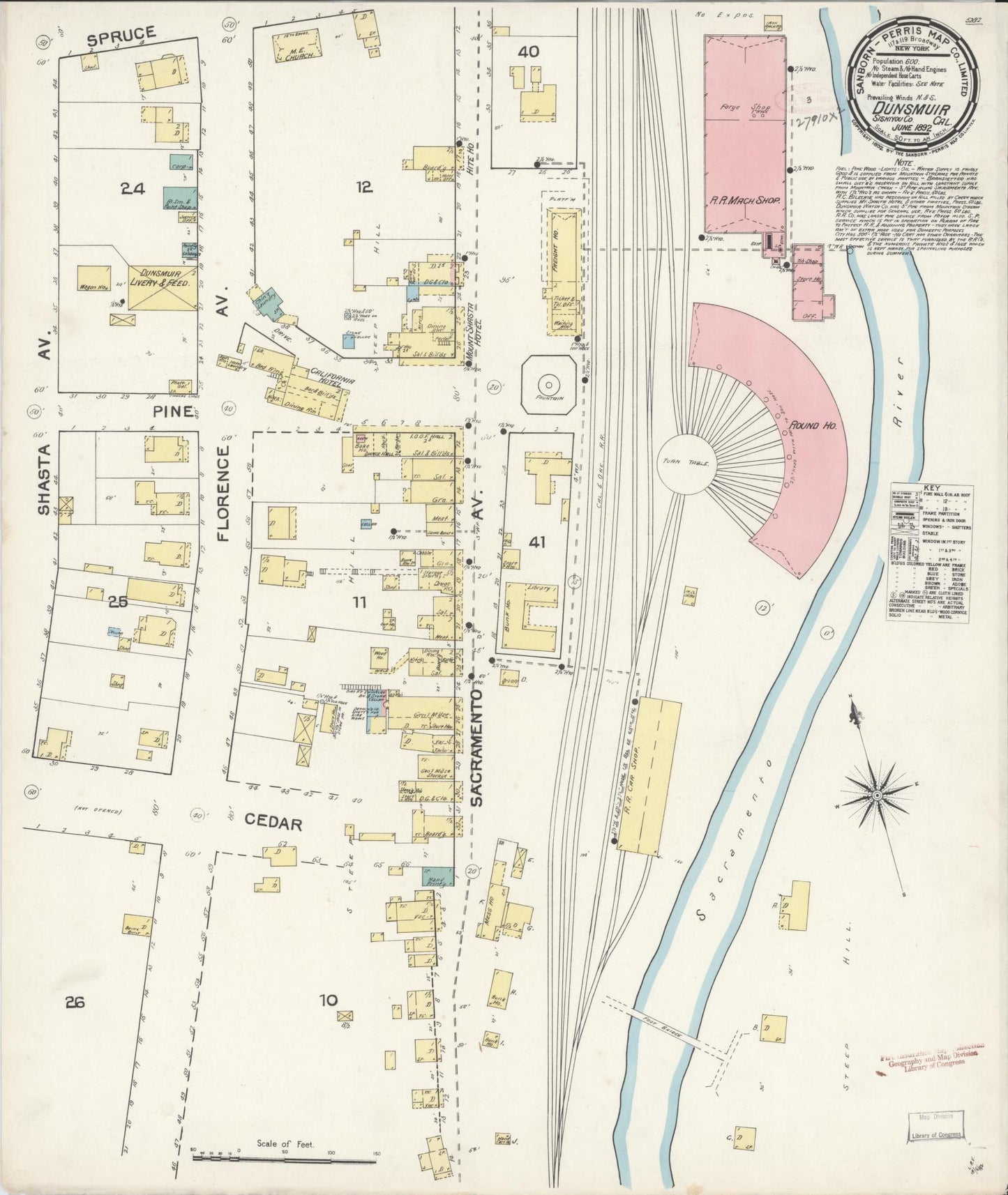 Sanborn Fire Insurance Map from Dunsmuir, Siskiyou County, California. (1892) – Historic Sanborn Fire Insurance Map Print