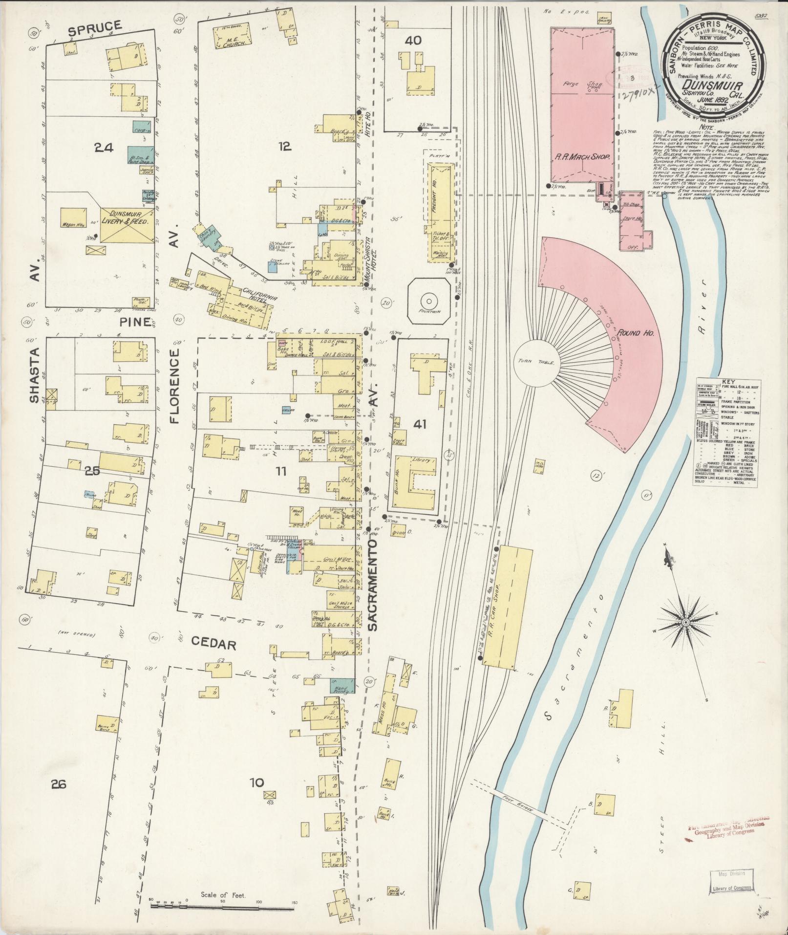 Sanborn Fire Insurance Map from Dunsmuir, Siskiyou County, California. (1892) – Historic Sanborn Fire Insurance Map Print