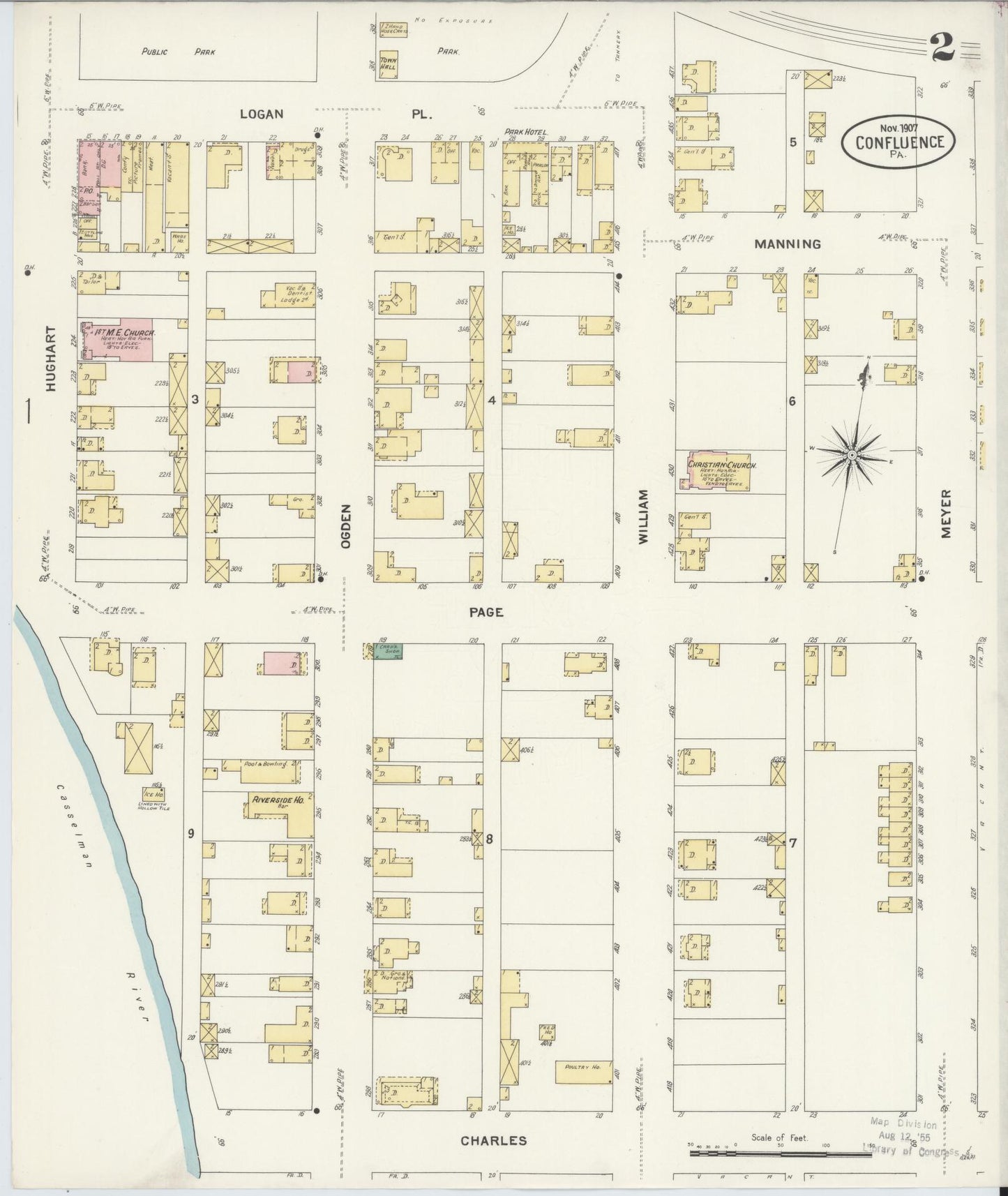 Sanborn Fire Insurance Map from Confluence, Somerset County, Pennsylvania (1907), Sheet #0002 - Historic Sanborn Fire Insurance Map Print, vintage old map wall art, antique decor, genealogy gift, Pennsylvania Pennsylvania map