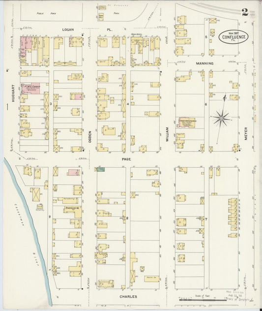 Sanborn Fire Insurance Map from Confluence, Somerset County, Pennsylvania (1907), Sheet #0002 - Historic Sanborn Fire Insurance Map Print, vintage old map wall art, antique decor, genealogy gift, Pennsylvania Pennsylvania map