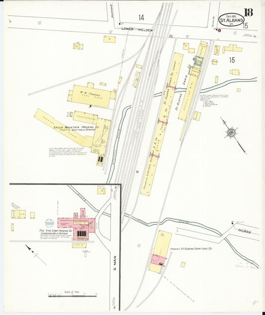 Sanborn Fire Insurance Map from Saint Albans, Franklin County, Vermont (1912), Sheet #0018 - Historic Sanborn Fire Insurance Map Print, vintage old map wall art, antique decor, genealogy gift, Vermont Vermont map