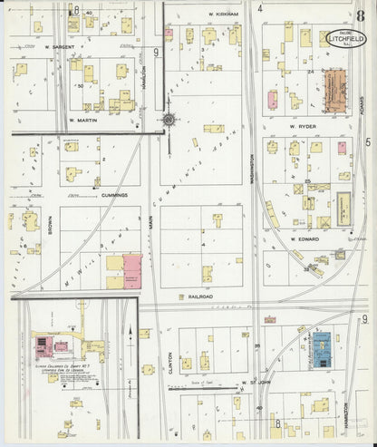Sanborn Fire Insurance Map from Litchfield, Montgomery County, Illinois (1910), Sheet #0008 - Historic Sanborn Fire Insurance Map Print, vintage old map wall art, antique decor, genealogy gift, Illinois Illinois map
