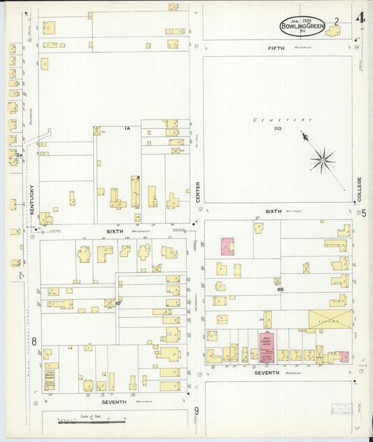 Sanborn Fire Insurance Map from Bowling Green, Warren County, Kentucky (1909), Sheet #0004 - Historic Sanborn Fire Insurance Map Print, vintage old map wall art, antique decor, genealogy gift, Kentucky Kentucky map