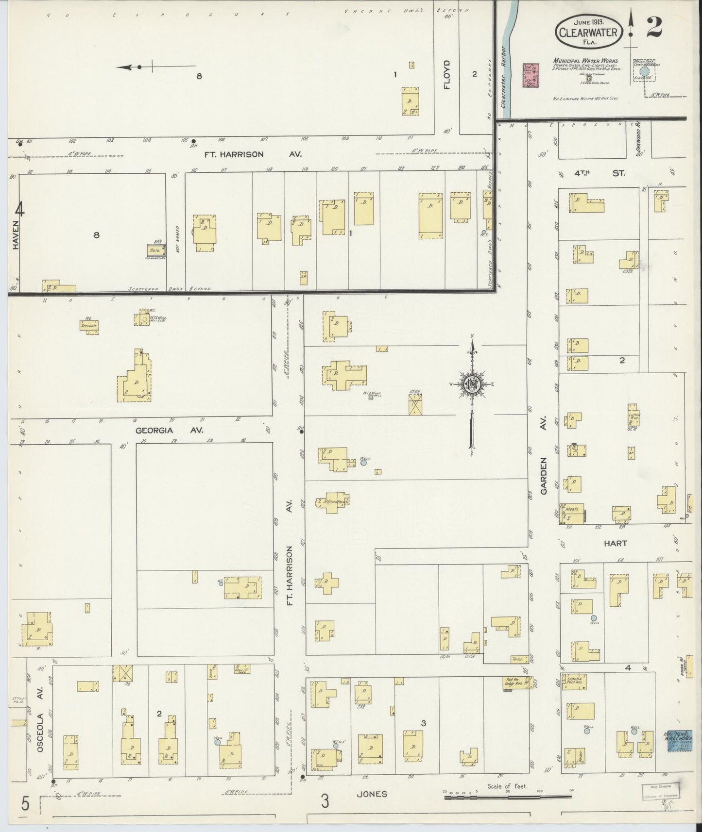 Sanborn Fire Insurance Map from Clearwater, Pinellas County, Florida (1913), Sheet #0002 - Historic Sanborn Fire Insurance Map Print, vintage old map wall art, antique decor, genealogy gift, Florida Florida map