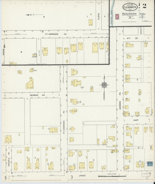 Sanborn Fire Insurance Map from Clearwater, Pinellas County, Florida (1913), Sheet #0002 - Historic Sanborn Fire Insurance Map Print, vintage old map wall art, antique decor, genealogy gift, Florida Florida map