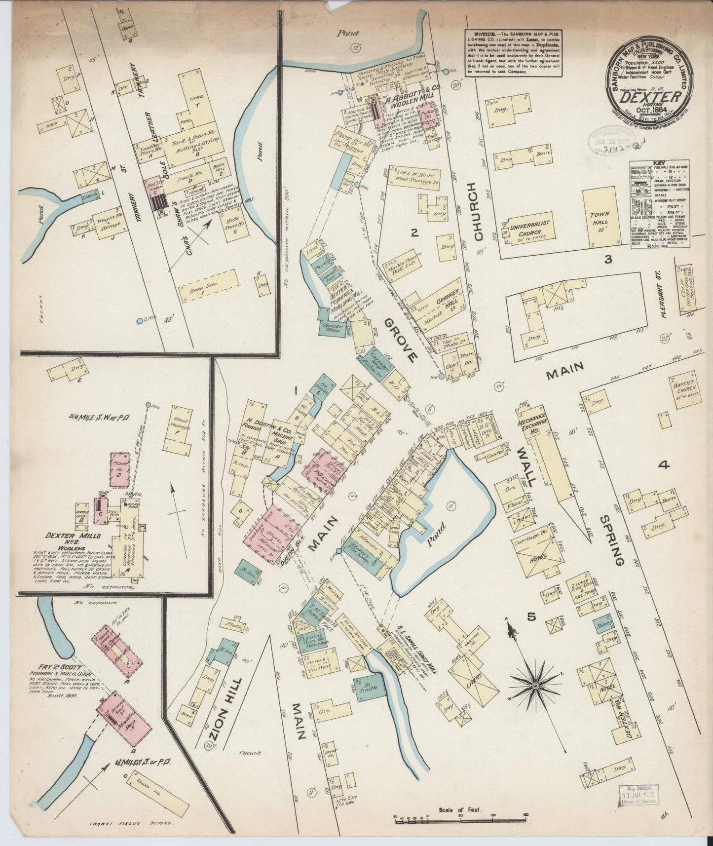 Sanborn Fire Insurance Map from Dexter, Penobscot County, Maine (1884), Sheet #0001 - Historic Sanborn Fire Insurance Map Print, vintage old map wall art, antique decor, genealogy gift, Maine Maine map