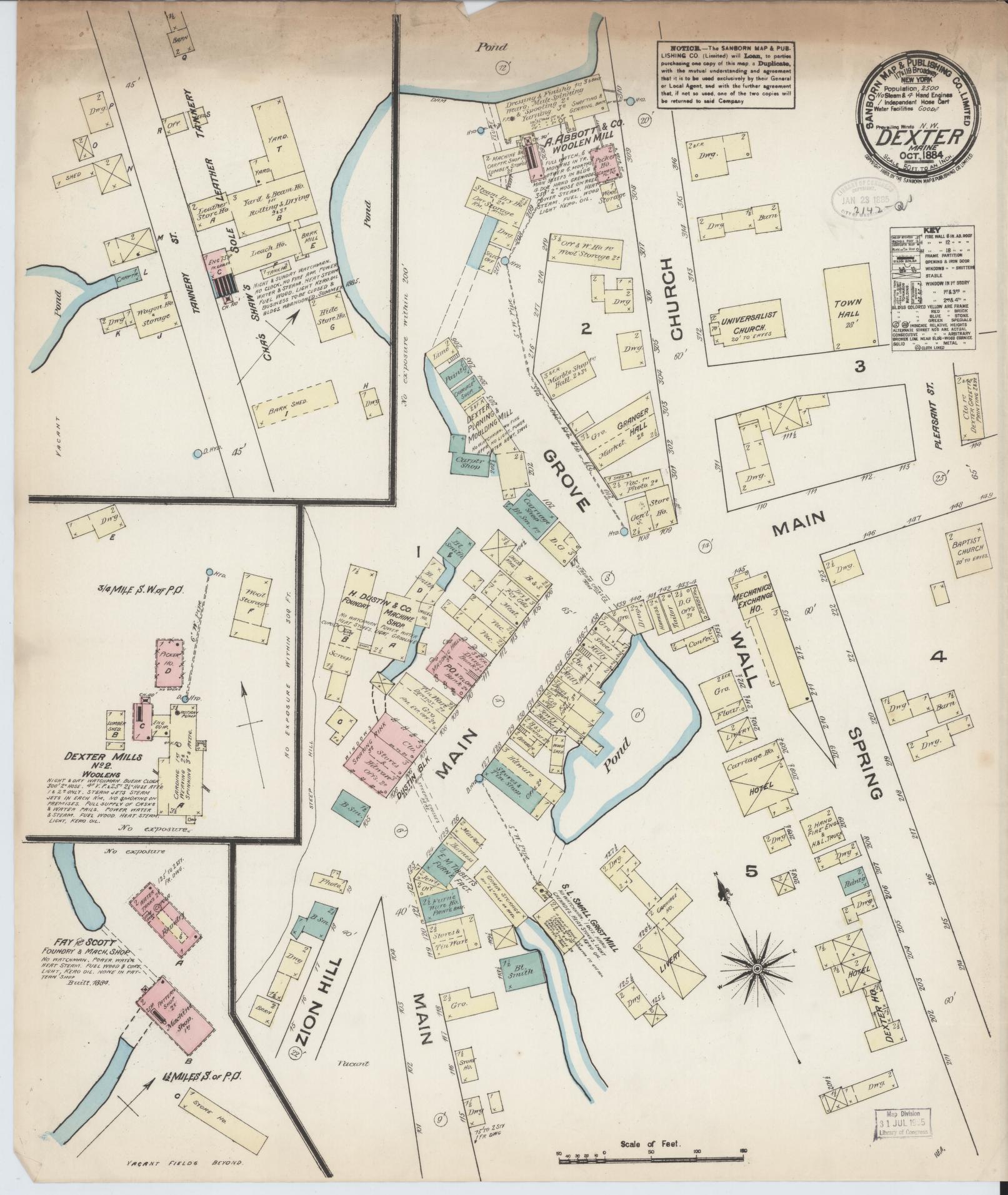 Sanborn Fire Insurance Map from Dexter, Penobscot County, Maine (1884), Sheet #0001 - Historic Sanborn Fire Insurance Map Print, vintage old map wall art, antique decor, genealogy gift, Maine Maine map