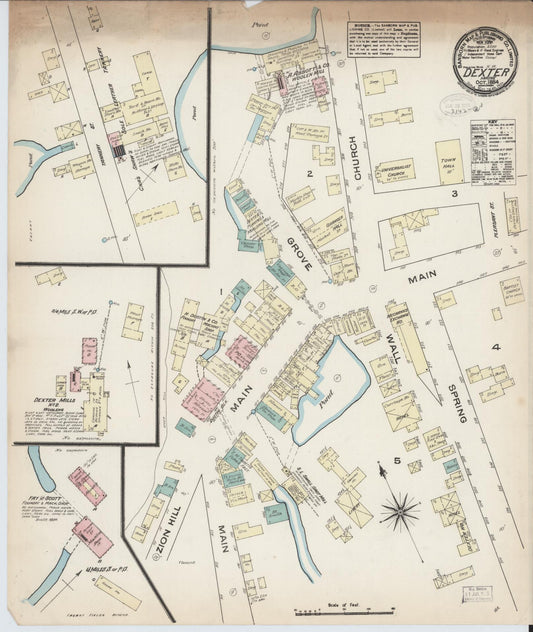 Sanborn Fire Insurance Map from Dexter, Penobscot County, Maine (1884), Sheet #0001 - Historic Sanborn Fire Insurance Map Print, vintage old map wall art, antique decor, genealogy gift, Maine Maine map