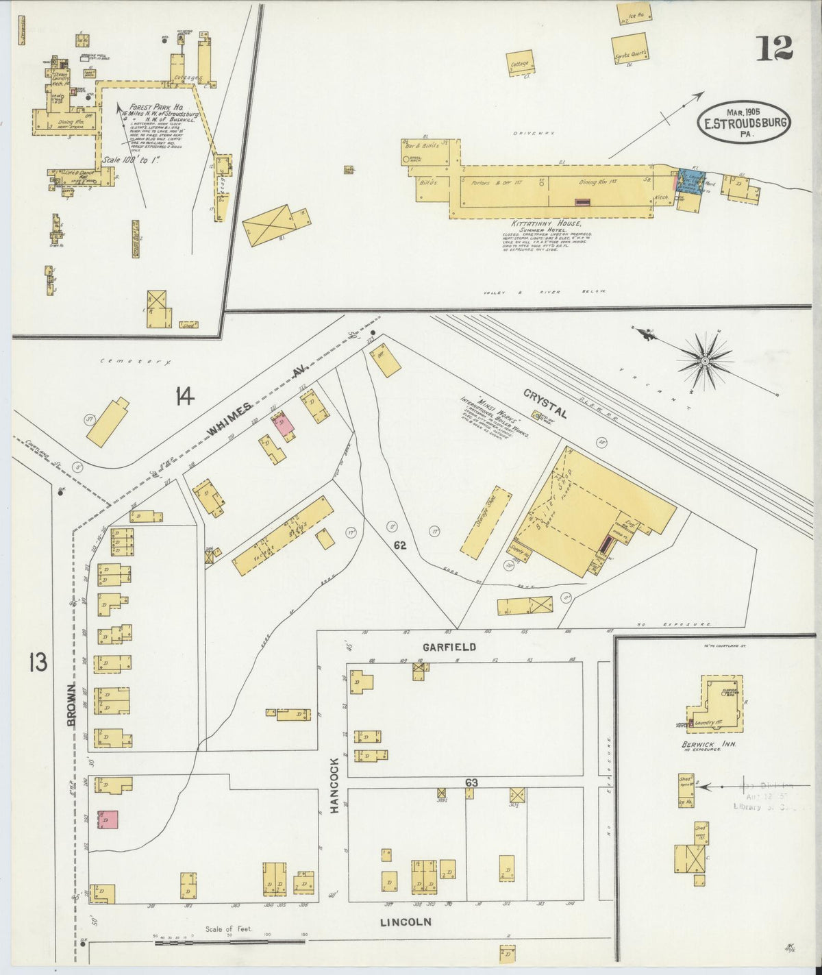 Sanborn Fire Insurance Map from Stroudsburg, Monroe County, Pennsylvania (1905), Sheet #0012 - Historic Sanborn Fire Insurance Map Print, vintage old map wall art, antique decor, genealogy gift, Pennsylvania Pennsylvania map