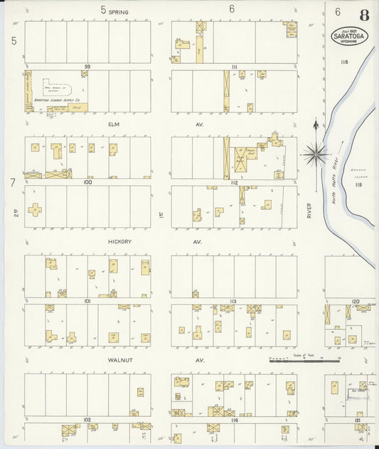 Sanborn Fire Insurance Map from Saratoga, Carbon County, Wyoming (1907), Sheet #0008 - Historic Sanborn Fire Insurance Map Print, vintage old map wall art, antique decor, genealogy gift, Wyoming Wyoming map