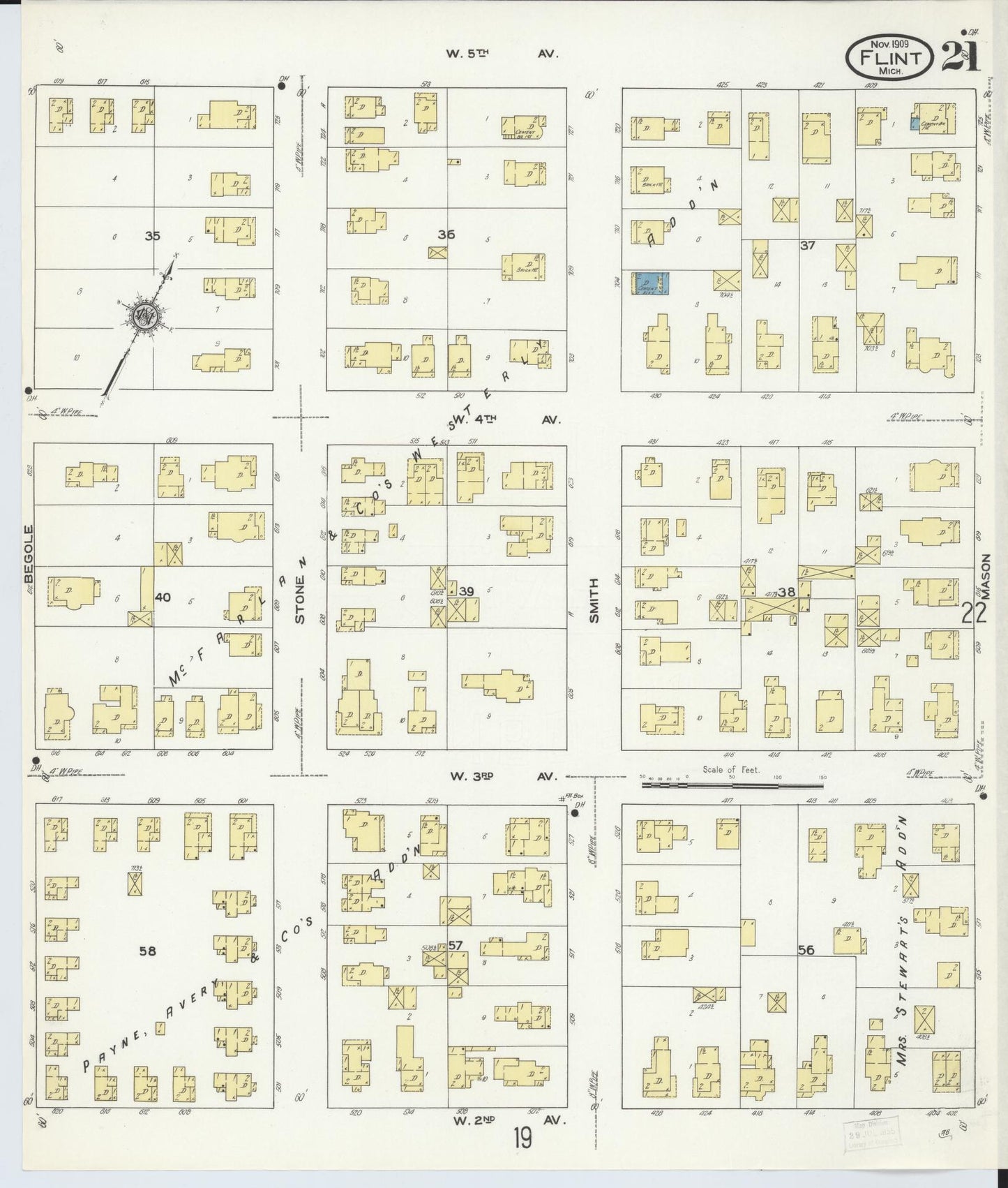 Sanborn Fire Insurance Map from Flint, Genesee County, Michigan (1909), Sheet #0021 - Complete Map Set gallery image, historic Sanborn map, vintage wall art, Michigan Michigan