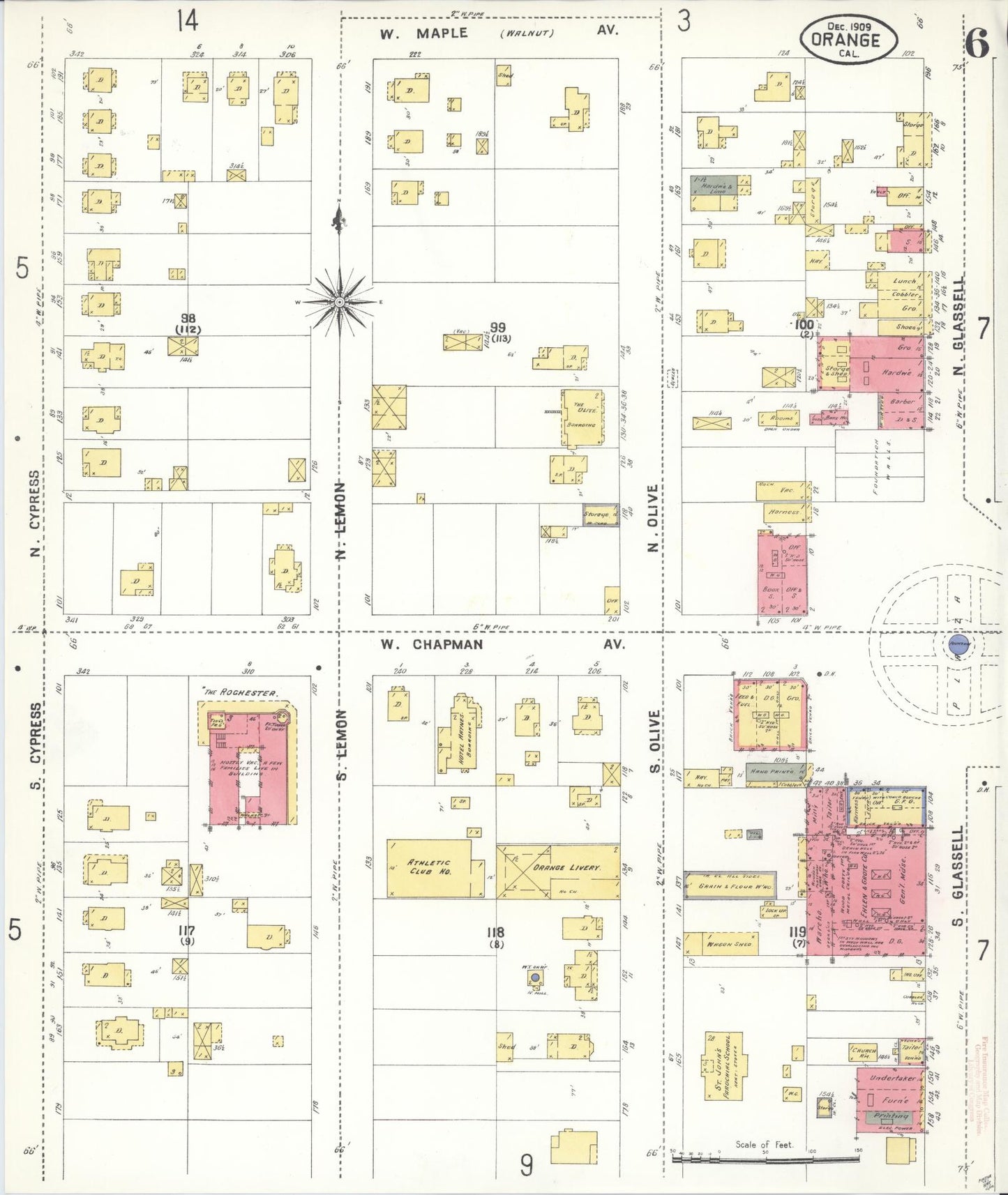 Sanborn Fire Insurance Map from Orange, Orange County, California (1909), Sheet #0006 - Complete Map Set gallery image, historic Sanborn map, vintage wall art, California California