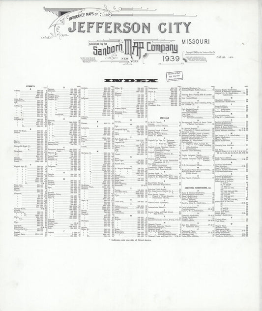 Sanborn Fire Insurance Map from Jefferson City, Cole County, Missouri. (1939) – Historic Sanborn Fire Insurance Map Print