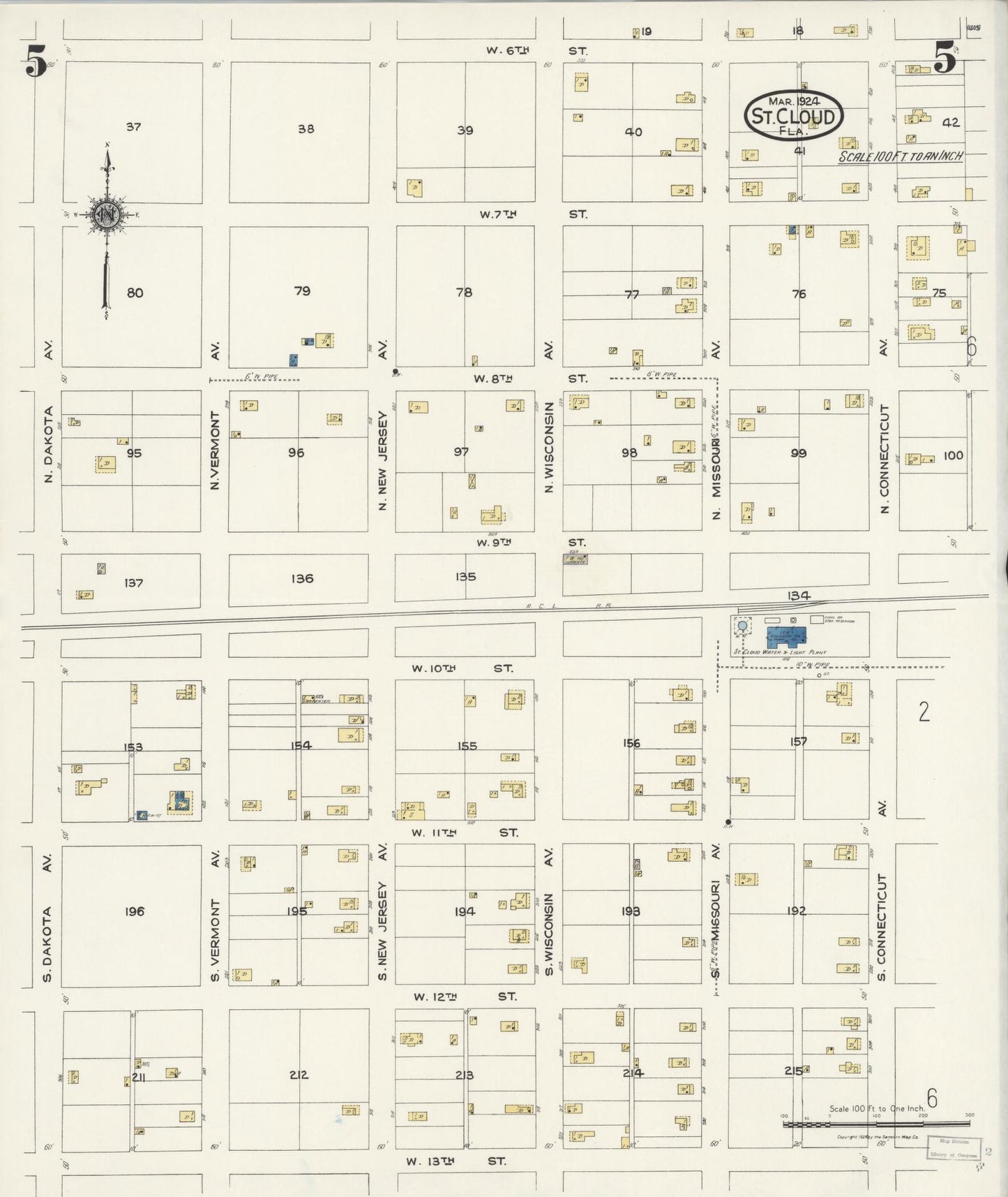 Sanborn Fire Insurance Map from Saint Cloud, Osceola County, Florida (1924), Sheet #0005 - Complete Map Set gallery image, historic Sanborn map, vintage wall art, Florida Florida