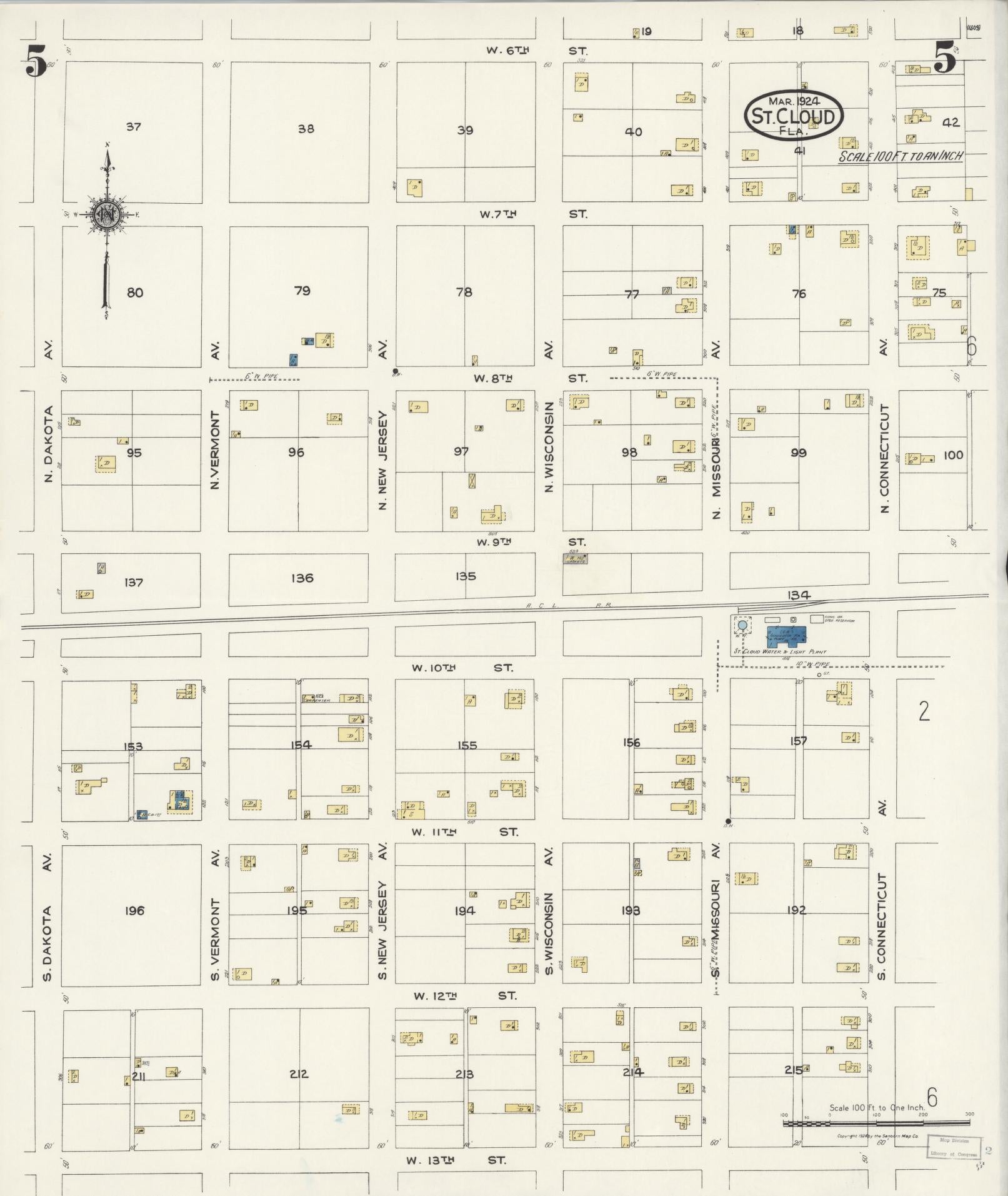 Sanborn Fire Insurance Map from Saint Cloud, Osceola County, Florida (1924), Sheet #0005 - Complete Map Set gallery image, historic Sanborn map, vintage wall art, Florida Florida