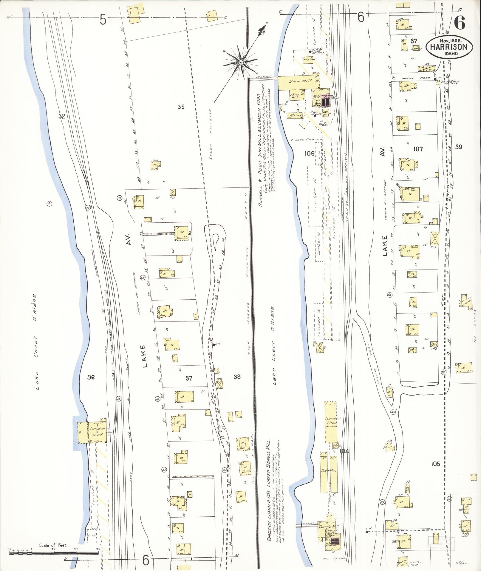 Sanborn Fire Insurance Map from Harrison, Kootenai County, Idaho (1908), Sheet #0006 - Complete Map Set gallery image, historic Sanborn map, vintage wall art, Idaho Idaho