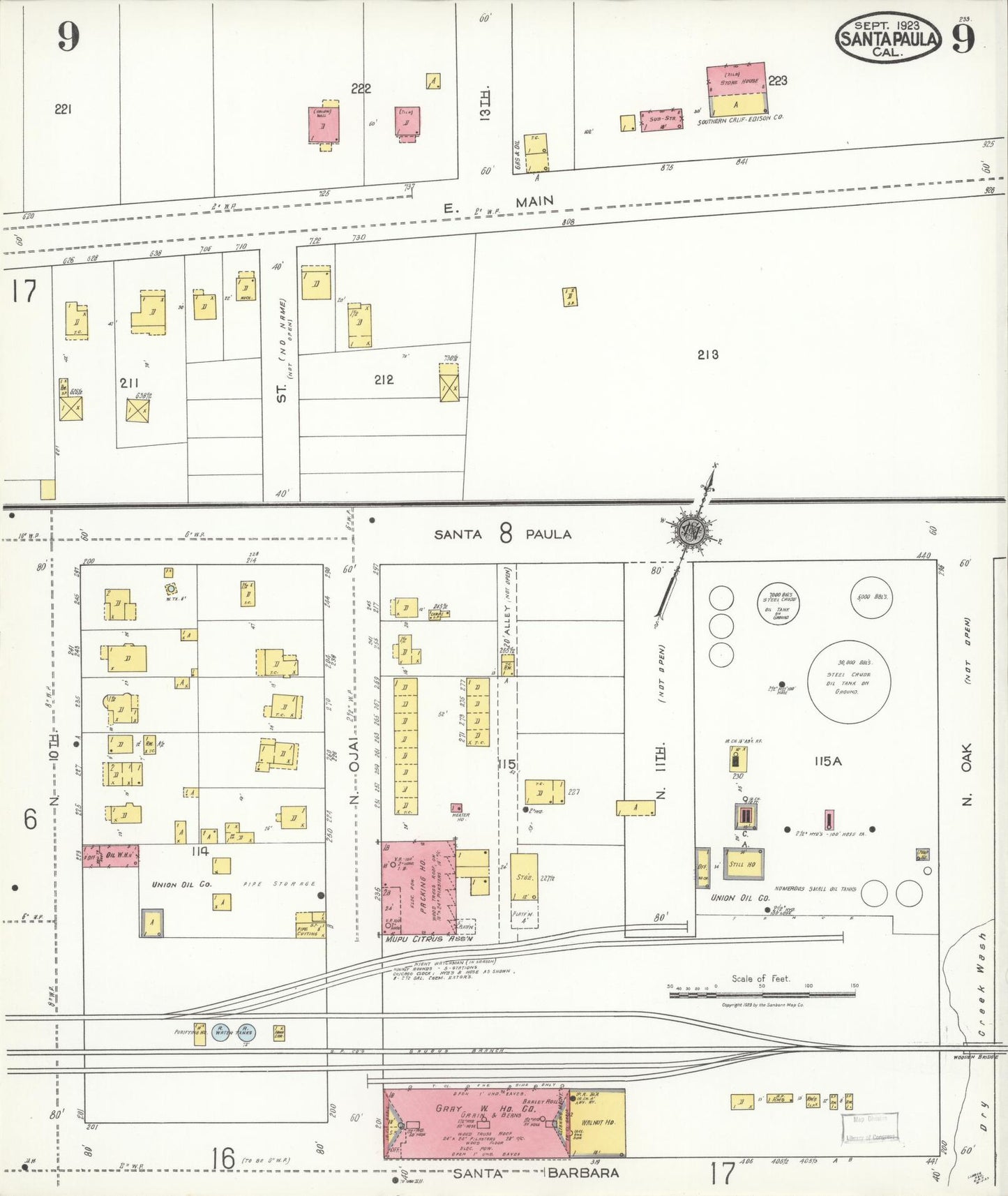 Sanborn Fire Insurance Map from Santa Paula, Ventura County, California (1923), Sheet #0009 - Complete Map Set gallery image, historic Sanborn map, vintage wall art, California California