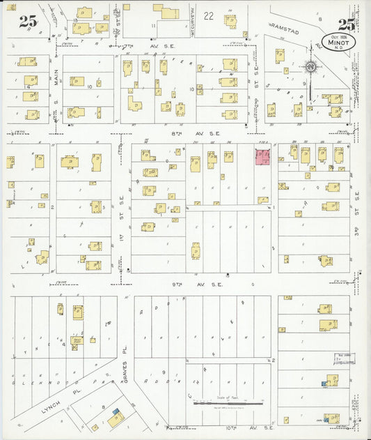 Sanborn Fire Insurance Map from Minot, Ward County, North Dakota (1926), Sheet #0025 - Historic Sanborn Fire Insurance Map Print, vintage old map wall art, antique decor, genealogy gift, North Dakota North Dakota map