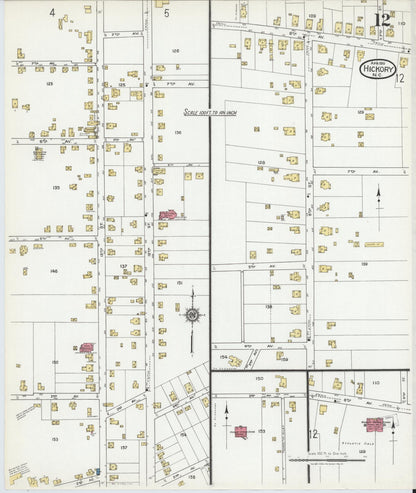 Sanborn Fire Insurance Map from Hickory, Catawba County, North Carolina (1919), Sheet #0012 - Historic Sanborn Fire Insurance Map Print, vintage old map wall art, antique decor, genealogy gift, North Carolina North Carolina map
