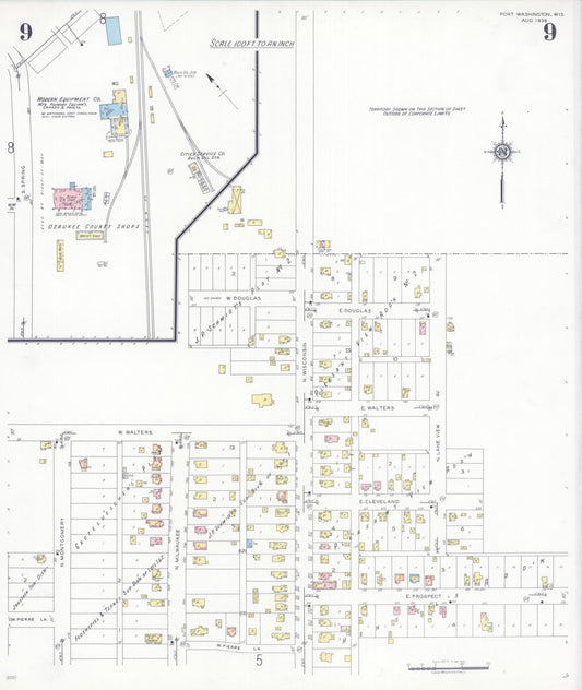 Sanborn Fire Insurance Map from Port Washington, Ozaukee County, Wisconsin (1938), Sheet #0009 - Historic Sanborn Fire Insurance Map Print, vintage old map wall art, antique decor, genealogy gift, Wisconsin Wisconsin map