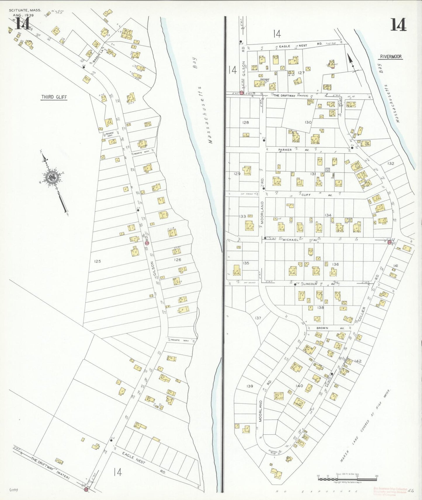 Sanborn Fire Insurance Map from Scituate, Plymouth County, Massachusetts (1939), Sheet #0014 - Complete Map Set gallery image, historic Sanborn map, vintage wall art, Massachusetts Massachusetts