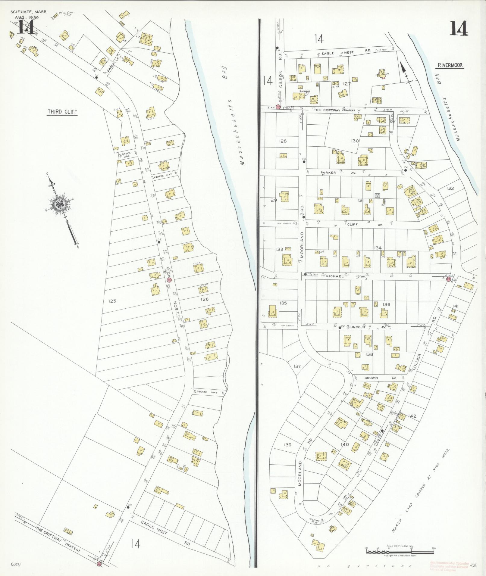 Sanborn Fire Insurance Map from Scituate, Plymouth County, Massachusetts (1939), Sheet #0014 - Complete Map Set gallery image, historic Sanborn map, vintage wall art, Massachusetts Massachusetts