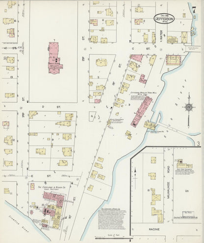 Sanborn Fire Insurance Map from Jefferson, Jefferson County, Wisconsin (1914), Sheet #0007 - Historic Sanborn Fire Insurance Map Print, vintage old map wall art, antique decor, genealogy gift, Wisconsin Wisconsin map