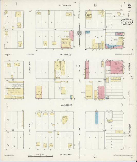 Sanborn Fire Insurance Map from Altus, Jackson County, Oklahoma (1914), Sheet #0002 - Historic Sanborn Fire Insurance Map Print, vintage old map wall art, antique decor, genealogy gift, Oklahoma Oklahoma map