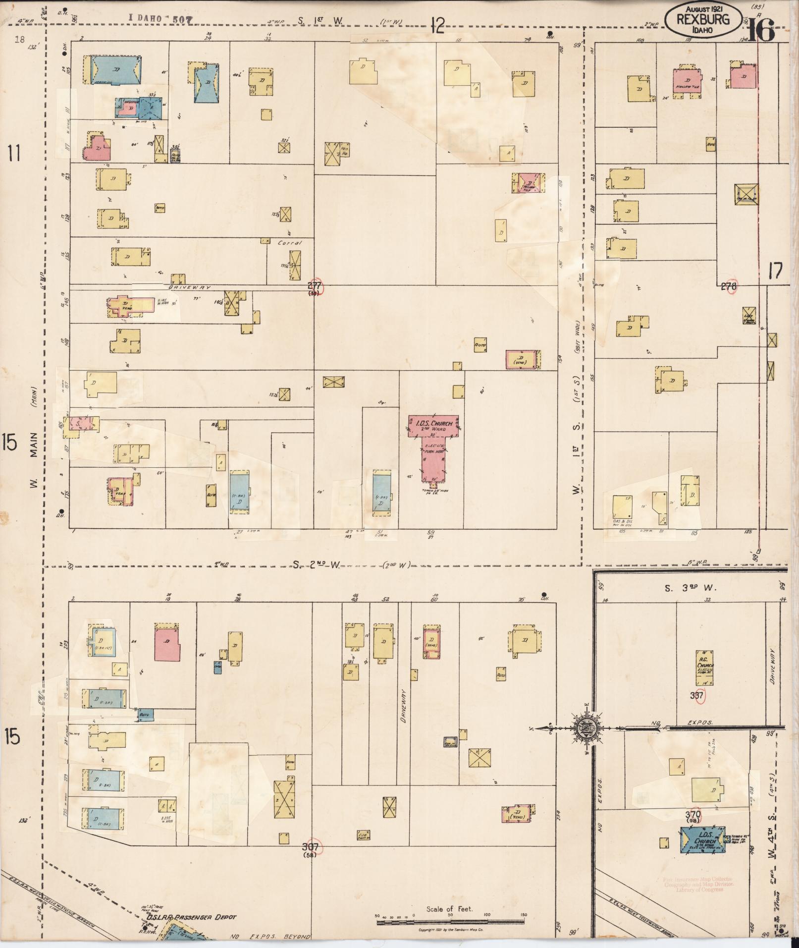 Sanborn Fire Insurance Map from Rexburg, Madison County, Idaho (1943), Sheet #0016 - Historic Sanborn Fire Insurance Map Print, vintage old map wall art, antique decor, genealogy gift, Idaho Idaho map