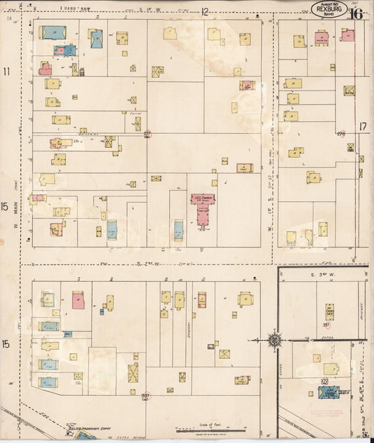 Sanborn Fire Insurance Map from Rexburg, Madison County, Idaho (1943), Sheet #0016 - Historic Sanborn Fire Insurance Map Print, vintage old map wall art, antique decor, genealogy gift, Idaho Idaho map