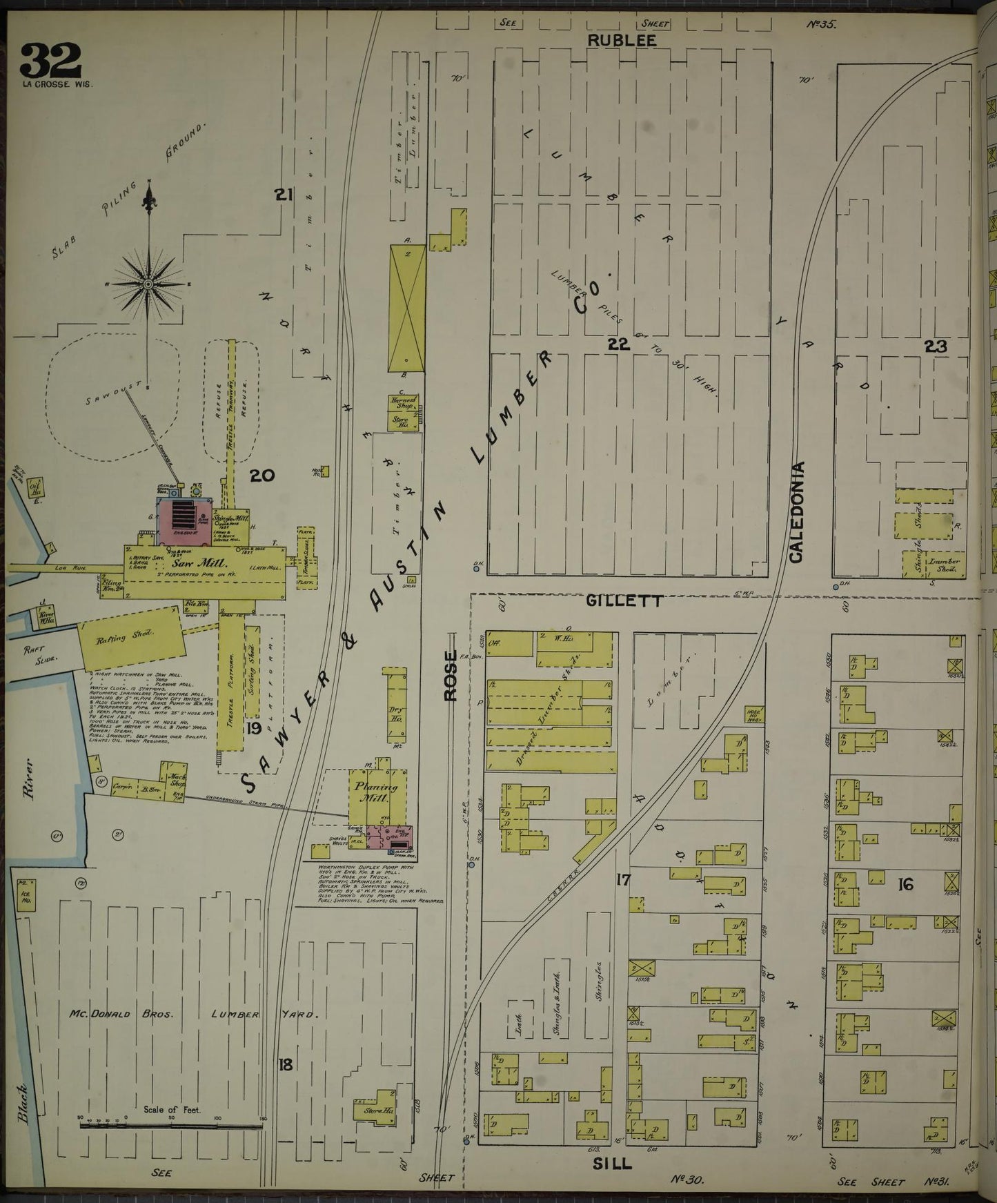 Sanborn Fire Insurance Map from La Crosse, La Crosse County, Wisconsin (1891), Sheet #0032 - Historic Sanborn Fire Insurance Map Print, vintage old map wall art, antique decor, genealogy gift, Wisconsin Wisconsin map