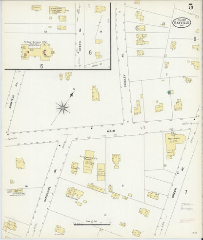Sanborn Fire Insurance Map from Sayville, Suffolk County, New York (1909), Sheet #0005 - Historic Sanborn Fire Insurance Map Print, vintage old map wall art, antique decor, genealogy gift, New York New York map