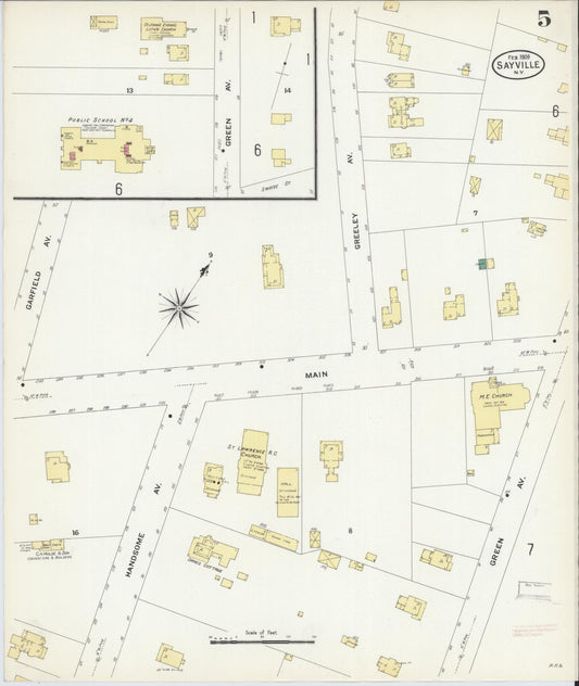 Sanborn Fire Insurance Map from Sayville, Suffolk County, New York (1909), Sheet #0005 - Historic Sanborn Fire Insurance Map Print, vintage old map wall art, antique decor, genealogy gift, New York New York map