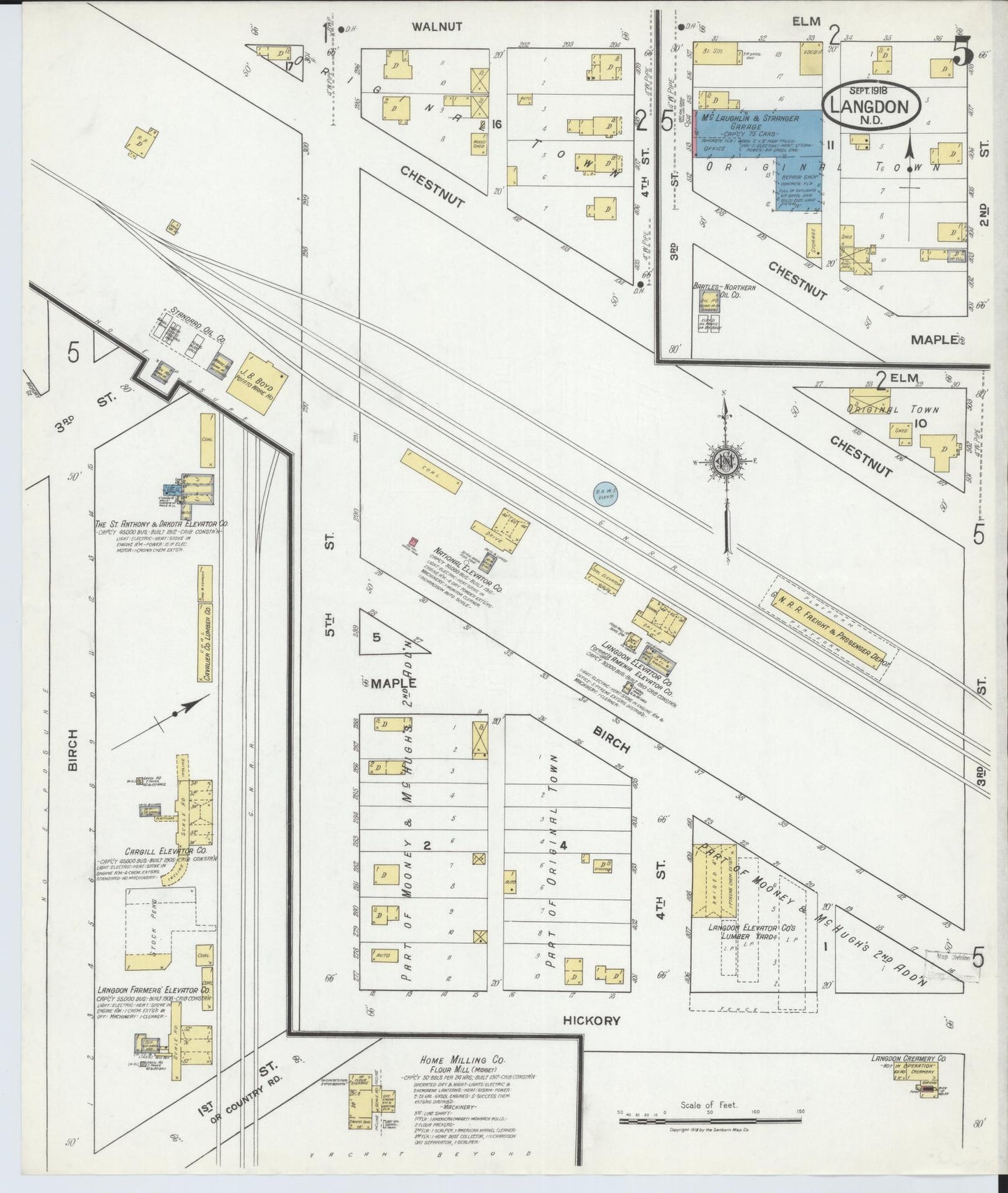 Sanborn Fire Insurance Map from Langdon, Cavalier County, North Dakota (1918), Sheet #0005 - Historic Sanborn Fire Insurance Map Print, vintage old map wall art, antique decor, genealogy gift, North Dakota North Dakota map