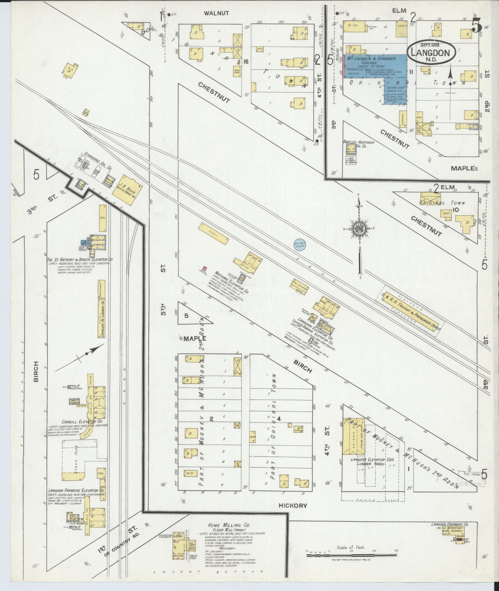 Sanborn Fire Insurance Map from Langdon, Cavalier County, North Dakota (1918), Sheet #0005 - Historic Sanborn Fire Insurance Map Print, vintage old map wall art, antique decor, genealogy gift, North Dakota North Dakota map