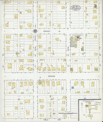 Sanborn Fire Insurance Map from McLoud, Pottawatomie County, Oklahoma (1922), Sheet #0003 - Complete Map Set gallery image, historic Sanborn map, vintage wall art, Oklahoma Oklahoma