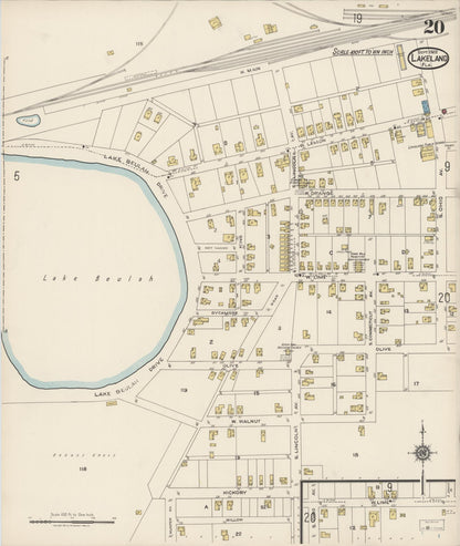 Sanborn Fire Insurance Map from Lakeland, Polk County, Florida (1922), Sheet #0020 - Historic Sanborn Fire Insurance Map Print, vintage old map wall art, antique decor, genealogy gift, Florida Florida map
