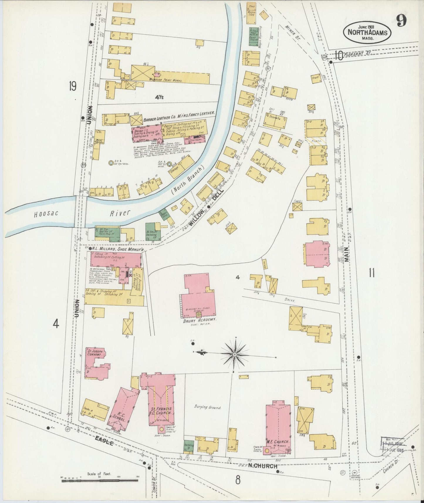 Sanborn Fire Insurance Map from North Adams, Berkshire County, Massachusetts (1901), Sheet #0009 - Historic Sanborn Fire Insurance Map Print, vintage old map wall art, antique decor, genealogy gift, Massachusetts Massachusetts map