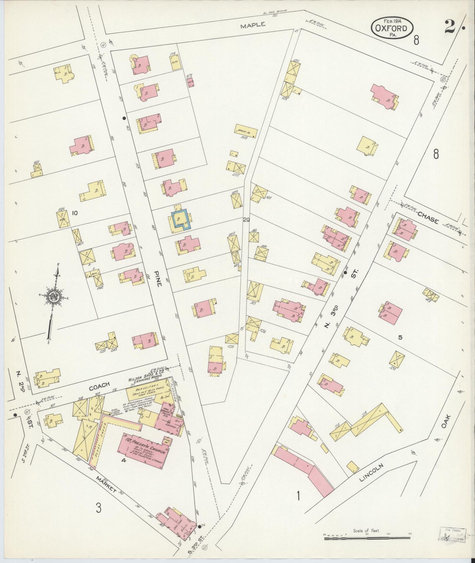 Sanborn Fire Insurance Map from Oxford, Chester County, Pennsylvania (1914), Sheet #0002 - Complete Map Set gallery image, historic Sanborn map, vintage wall art, Pennsylvania Pennsylvania