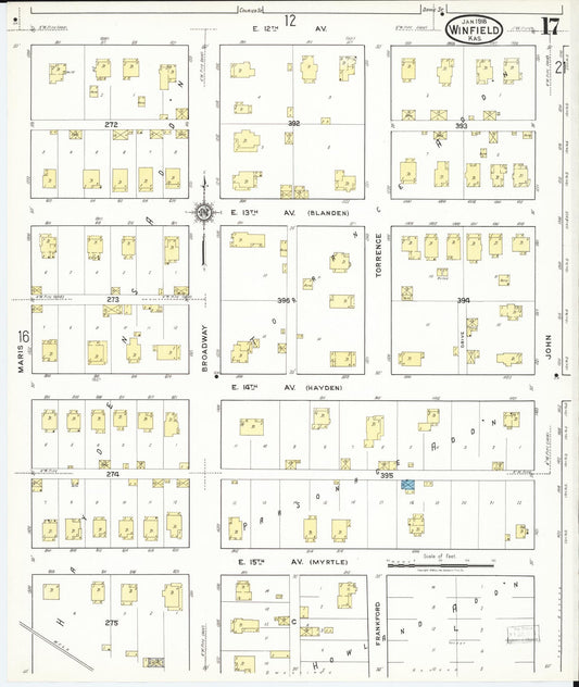 Sanborn Fire Insurance Map from Winfield, Cowley County, Kansas (1918), Sheet #0017 - Historic Sanborn Fire Insurance Map Print, vintage old map wall art, antique decor, genealogy gift, Kansas Kansas map