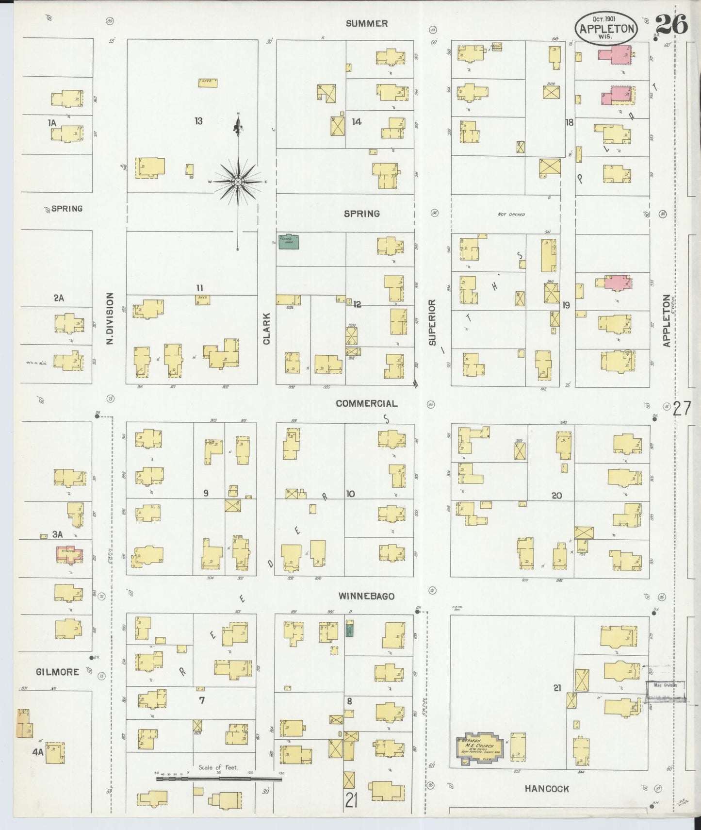 Sanborn Fire Insurance Map from Appleton, Outagamie County, Wisconsin (1901), Sheet #0026 - Historic Sanborn Fire Insurance Map Print, vintage old map wall art, antique decor, genealogy gift, Wisconsin Wisconsin map